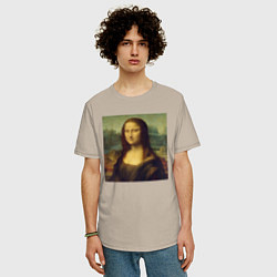 Футболка оверсайз мужская Mona Lisa pixels, цвет: миндальный — фото 2