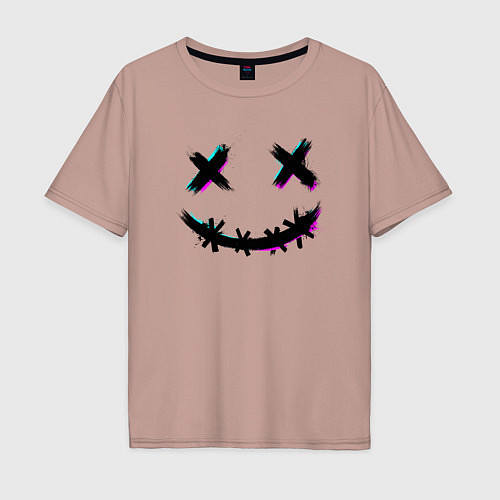 Мужская футболка оверсайз Glitch Smile / Пыльно-розовый – фото 1
