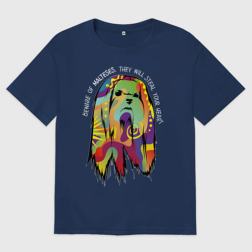 Мужская футболка оверсайз Берегись болонок! / Тёмно-синий – фото 1