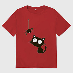 Футболка оверсайз мужская Котик и паучек, цвет: красный