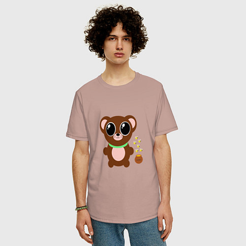 Мужская футболка оверсайз Медвежонок / Пыльно-розовый – фото 3