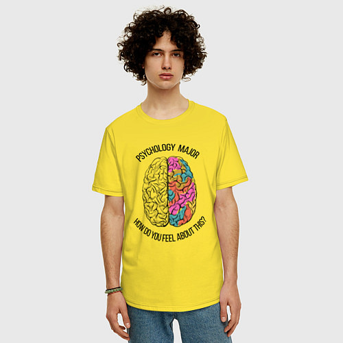 Мужская футболка оверсайз Psyhology major / Желтый – фото 3