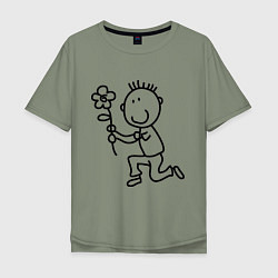 Мужская футболка оверсайз Человечки с цветком парная муж