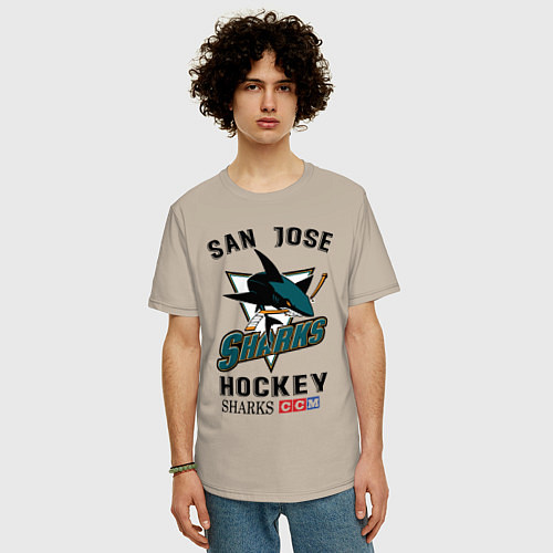 Мужская футболка оверсайз SAN JOSE SHARKS / Миндальный – фото 3