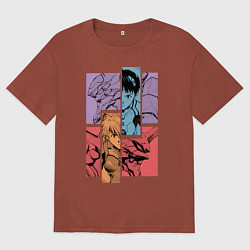 Футболка оверсайз мужская Аска и Синдзи, Евангелион, цвет: кирпичный