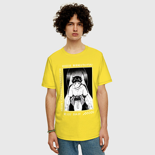 Мужская футболка оверсайз Синдзи Икари, Евангелион / Желтый – фото 3