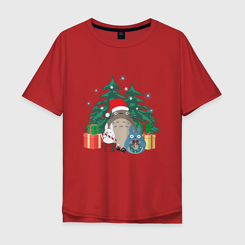Мужская футболка оверсайз New Year Totoro / Красный – фото 1