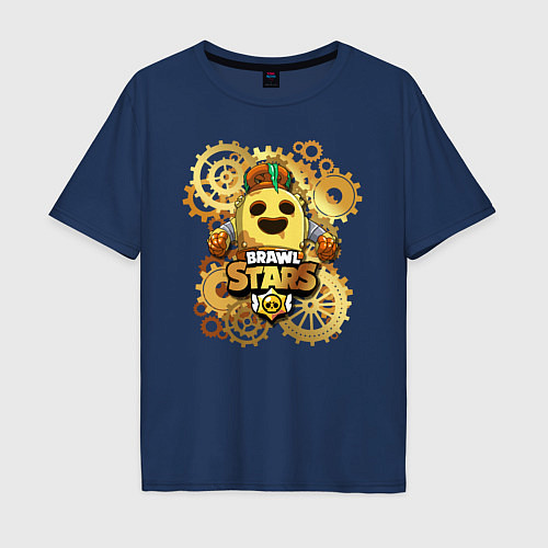 Мужская футболка оверсайз Brawl Stars Robot Spike / Тёмно-синий – фото 1