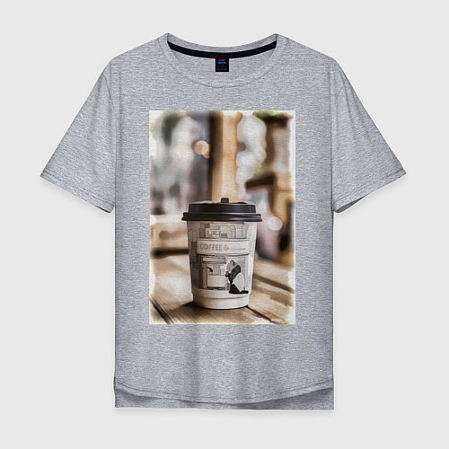 Мужская футболка оверсайз Coffee Pnada / Меланж – фото 1