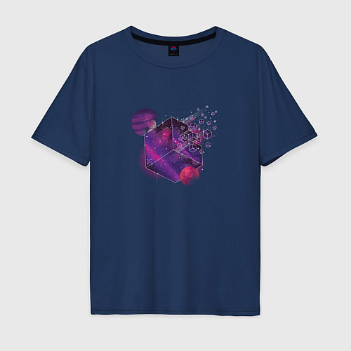 Мужская футболка оверсайз Галактический куб / Тёмно-синий – фото 1