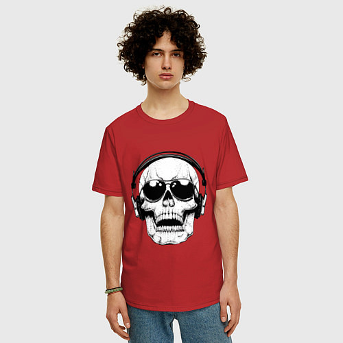 Мужская футболка оверсайз Skull Music lover / Красный – фото 3