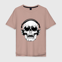 Футболка оверсайз мужская Skull Music lover, цвет: пыльно-розовый