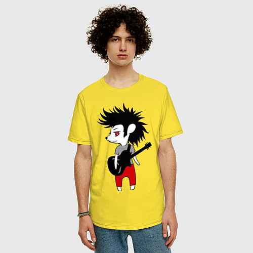 Мужская футболка оверсайз Ежик рок музыкант / Желтый – фото 3