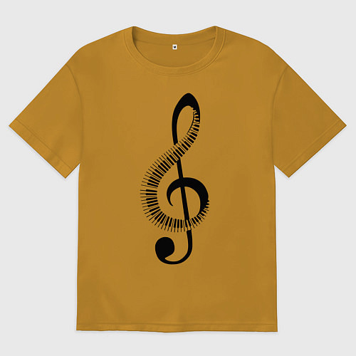 Мужская футболка оверсайз Скрипичный ключ и клавиши / Горчичный – фото 1