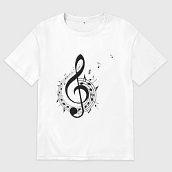 Футболка оверсайз мужская Скрипичный ключ ноты по кругу, цвет: белый