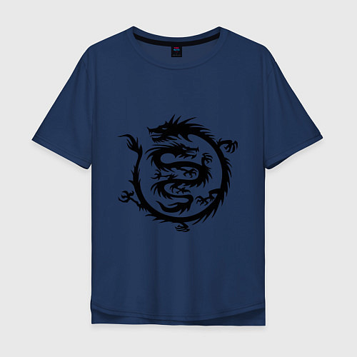 Мужская футболка оверсайз Двойной дракон / Тёмно-синий – фото 1