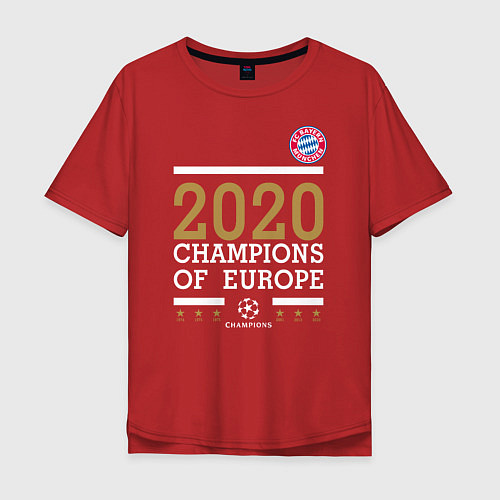 Мужская футболка оверсайз FC Bayern Munchen Champions of Europe 2020 / Красный – фото 1