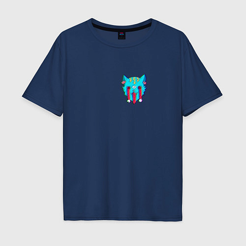 Мужская футболка оверсайз Кислотный Кот / Тёмно-синий – фото 1
