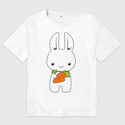 Мужская футболка оверсайз Зайчик с морковкой / Белый – фото 1
