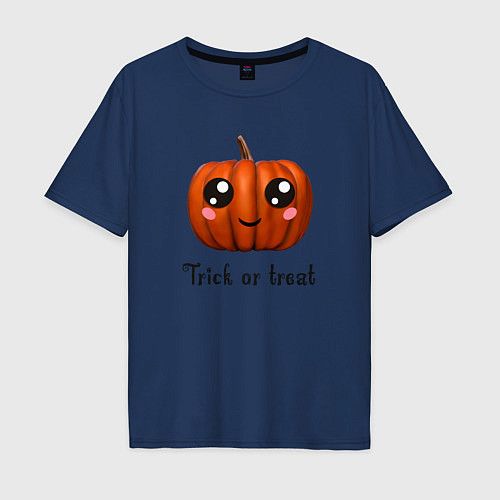 Мужская футболка оверсайз Halloween pumpkin / Тёмно-синий – фото 1