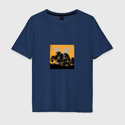 Мужская футболка оверсайз Palms / Тёмно-синий – фото 1