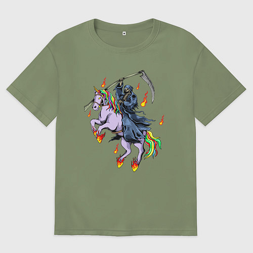 Мужская футболка оверсайз Смерть на единороге / Авокадо – фото 1