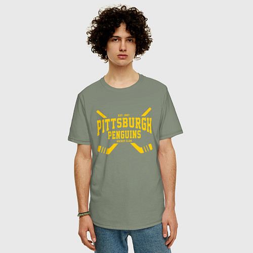Мужская футболка оверсайз Питтсбург Пингвинз / Авокадо – фото 3