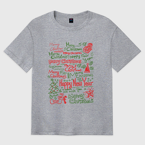 Мужская футболка оверсайз Marry Christmas / Меланж – фото 1