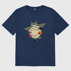Футболка оверсайз мужская Тоторо и девочки, цвет: тёмно-синий