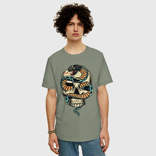 Мужская футболка оверсайз Snake&Skull / Авокадо – фото 3
