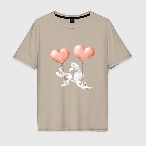 Мужская футболка оверсайз Пара влюбленных зайчиков / Миндальный – фото 1