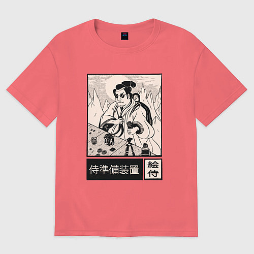 Мужская футболка оверсайз Самурай фотограф / Коралловый – фото 1