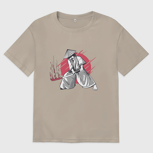 Мужская футболка оверсайз Катана Самурая / Миндальный – фото 1