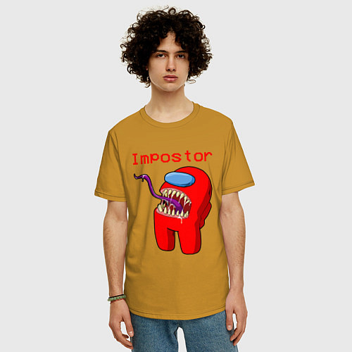 Мужская футболка оверсайз AMONG US - IMPOSTOR / Горчичный – фото 3