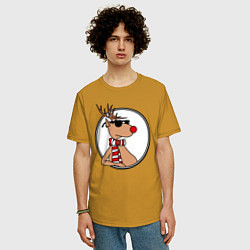 Футболка оверсайз мужская Олень Хипстер, цвет: горчичный — фото 2