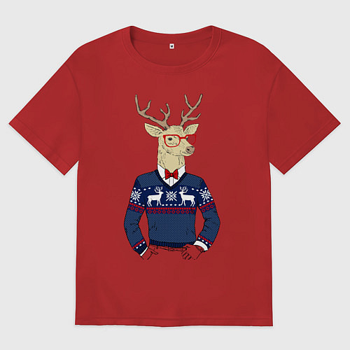 Мужская футболка оверсайз Hipster Deer / Красный – фото 1