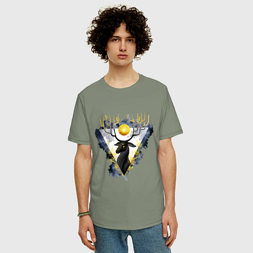 Мужская футболка оверсайз Графит и золото: олень / Авокадо – фото 3