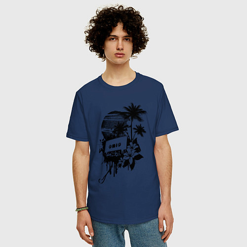 Мужская футболка оверсайз Пальмы / Тёмно-синий – фото 3