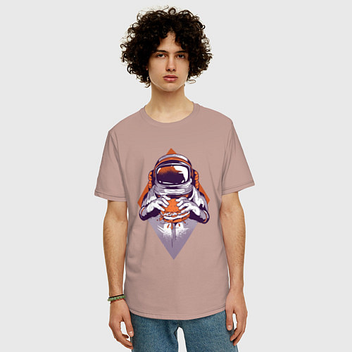 Мужская футболка оверсайз Астронавт с Бургером / Пыльно-розовый – фото 3