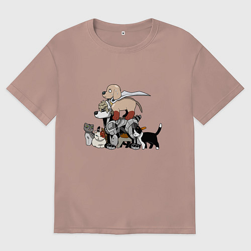 Мужская футболка оверсайз One Punch Man / Пыльно-розовый – фото 1