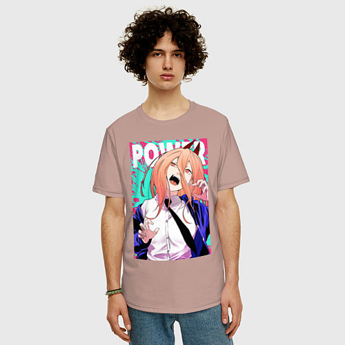 Мужская футболка оверсайз POWER CHAINSAW MAN ANIME / Пыльно-розовый – фото 3