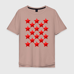 Футболка оверсайз мужская Красные звезды, цвет: пыльно-розовый