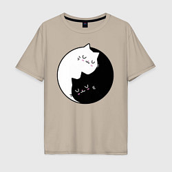 Футболка оверсайз мужская Yin and Yang cats, цвет: миндальный