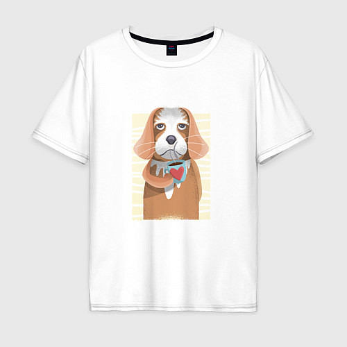 Мужская футболка оверсайз Собака с кофе / Белый – фото 1