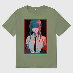 Футболка оверсайз мужская Макима человек бензопила Red, цвет: авокадо