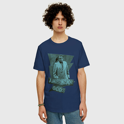 Мужская футболка оверсайз Мистер Среда Американские Боги / Тёмно-синий – фото 3