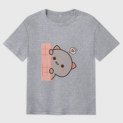 Футболка оверсайз мужская Влюблённый котёнок парная, цвет: меланж