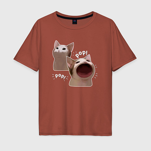 Мужская футболка оверсайз Cat Pop - Мем / Кирпичный – фото 1