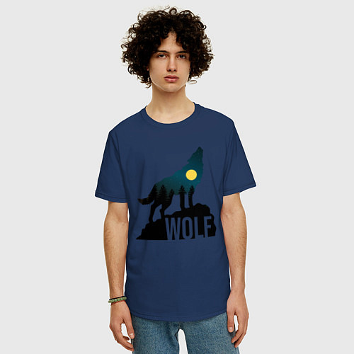 Мужская футболка оверсайз Волк / Тёмно-синий – фото 3