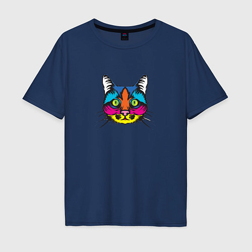 Мужская футболка оверсайз Pop art Cat / Тёмно-синий – фото 1